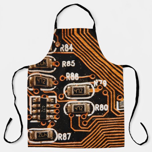 macro shot of circuitboard,cables,capacitors,card, エプロン (正面)