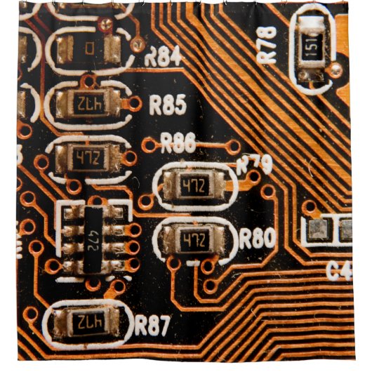 macro shot of circuitboard,cables,capacitors,card, シャワーカーテン (正面)