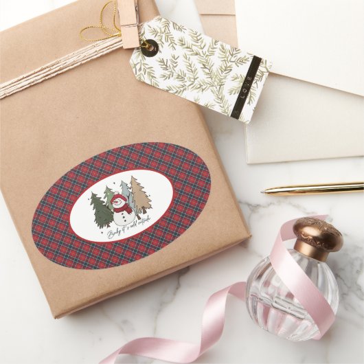 MacTavish Modern  Scottish Tartan Christmas 楕円形シール (ギフト)