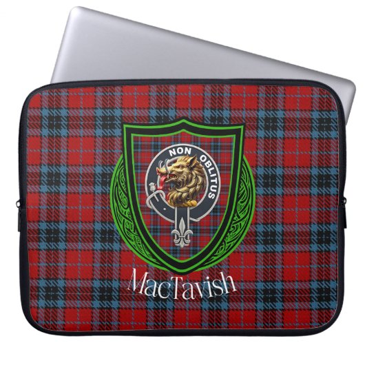 MacTavish Scottish Clan Tartan and Crest ラップトップスリーブ (正面)