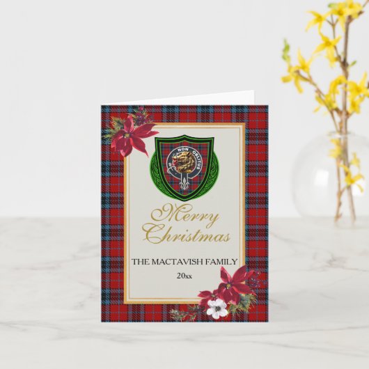 MacTavish Scottish Clan Tartan & Crest カード (黄色い花)