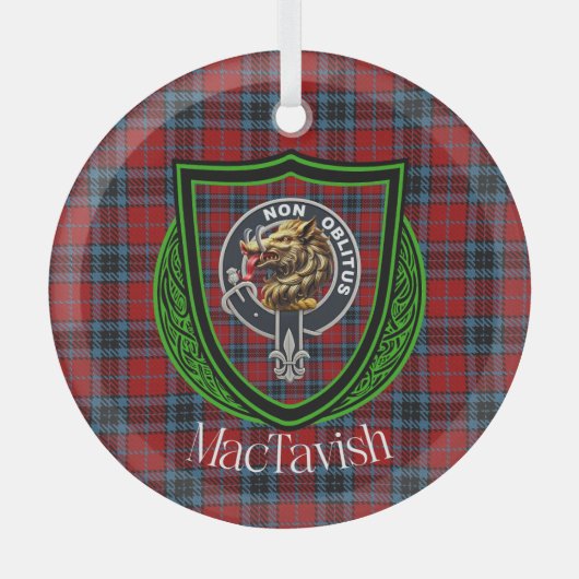 MacTavish Scottish Clan Tartan & Crest ガラスオーナメント (正面)