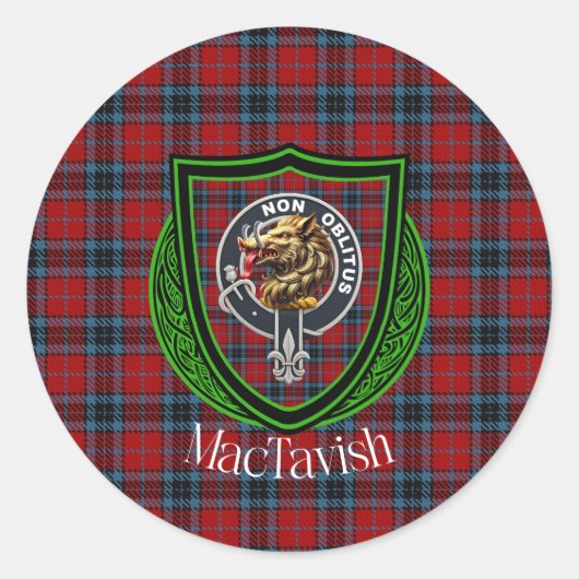 MacTavish Scottish Clan Tartan & Crest ラウンドシール (正面)
