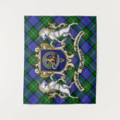 MacThomasクランバッジ&ユニコーン付き/タータンチェック タペストリー (正面)