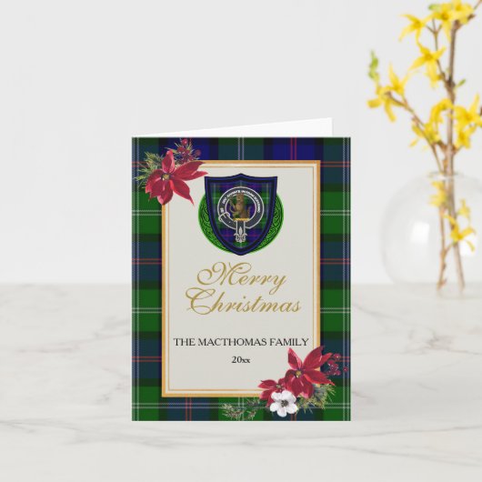MacThomas Scottish Clan Tartan & Crest カード (黄色い花)