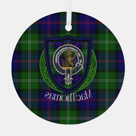MacThomas Scottish Clan Tartan & Crest ガラスオーナメント (裏面)
