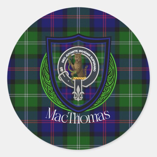 MacThomas Scottish Clan Tartan & Crest ラウンドシール (正面)