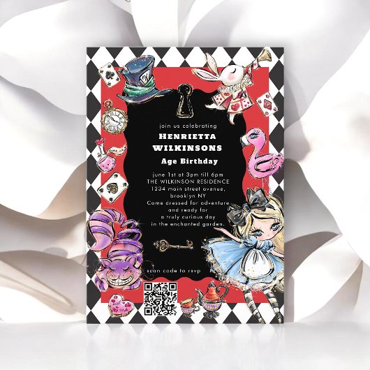 Mad Hatter Tea Party Birthday Card 招待状