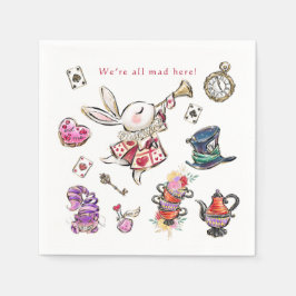 Mad Hatter Tea Party Rabbit Watercolor Birthday スタンダードカクテルナプキン