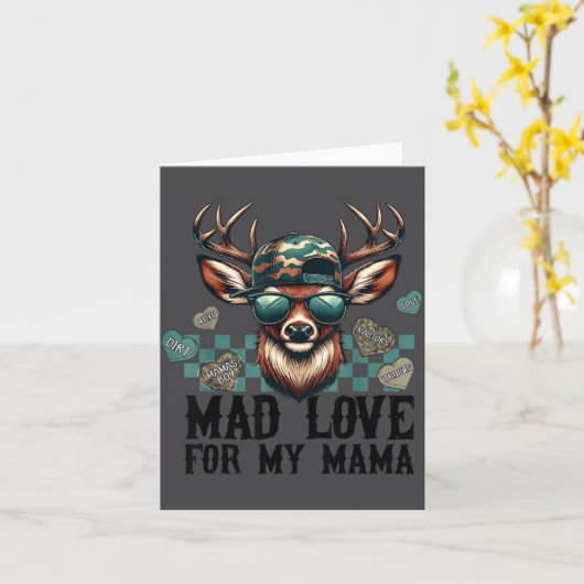 Mad Love For My Mama Deer Head Valentines Day Hunt カード (黄色い花)
