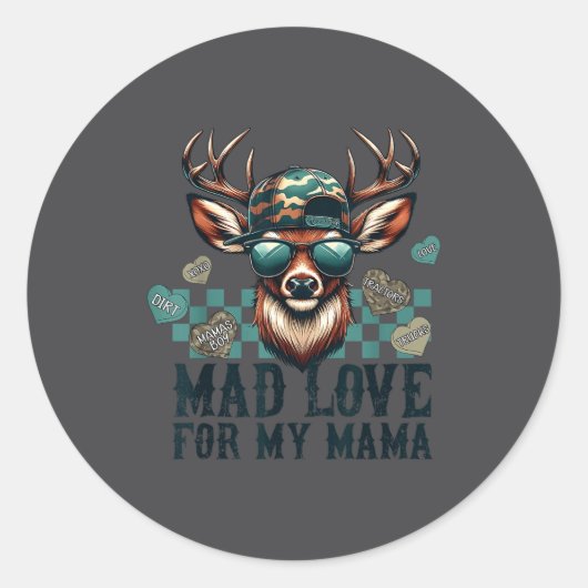 Mad Retro Love For My Mama Camo Deer Hunting Valen ラウンドシール (正面)