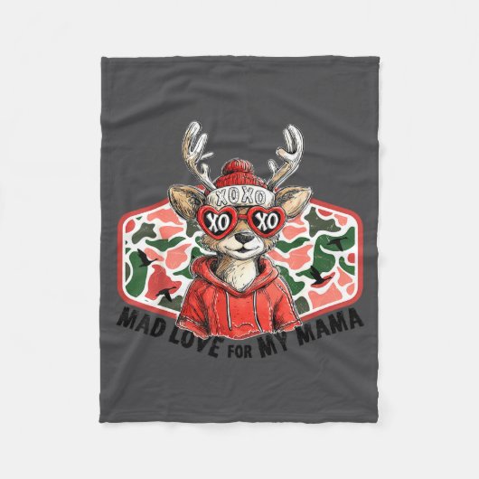 Mad Retro Love For My Mama Deer Hunting Boys Valen フリースブランケット (正面)