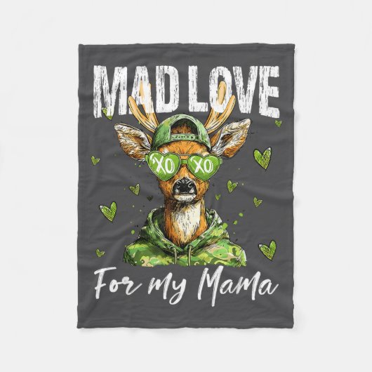 Mad Retro Love For My Mama Deer Hunting Boys Valen フリースブランケット (正面)