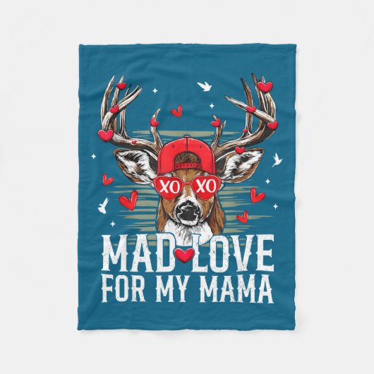 Mad Retro Love For My Mama Deer Hunting Boys Valen フリースブランケット (正面)