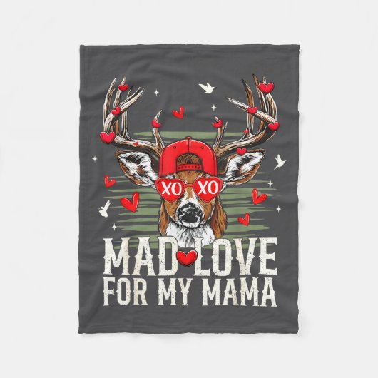 Mad Retro Love For My Mama Deer Hunting Happy Vale フリースブランケット (正面)