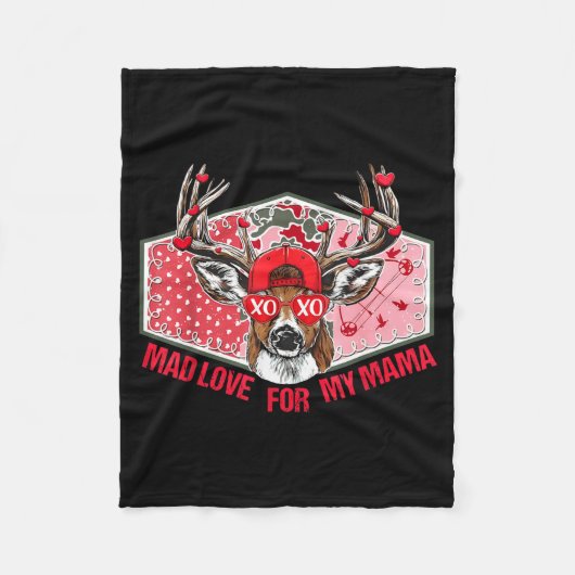 Mad Retro Love For My Mama Deer Hunting Happy Vale フリースブランケット (正面)