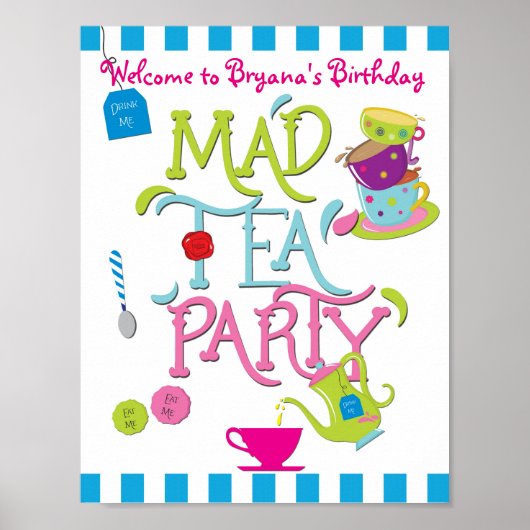 MAD TEA Party Birthday Welcome Table Sign ポスター (正面)