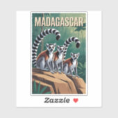 Madagascar Lemurs Illustration Travel Art Vintage シール (シート)