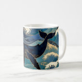 Madagascar Ocean Whale - Blue & Gold Waves |  コーヒーマグカップ (正面右)