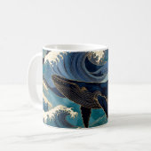 Madagascar Ocean Whale - Blue & Gold Waves |  コーヒーマグカップ (正面左)