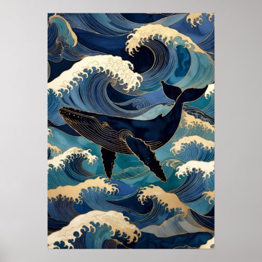 Madagascar Ocean Whale - Blue & Gold Waves |  ポスター (正面)