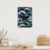 Madagascar Ocean Whale - Blue & Gold Waves |  ポスター (キッチン)