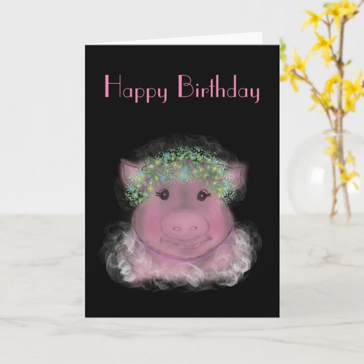 Madam Piggy Birthday  カード (黄色い花)