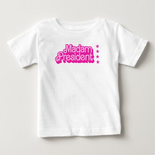 "Madam President"ピンクのロゴ – レトロ ベビーTシャツ (正面)