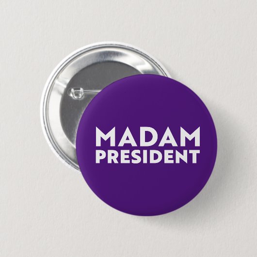 Madam President modern bold typography purple 缶バッジ (正面&裏面)