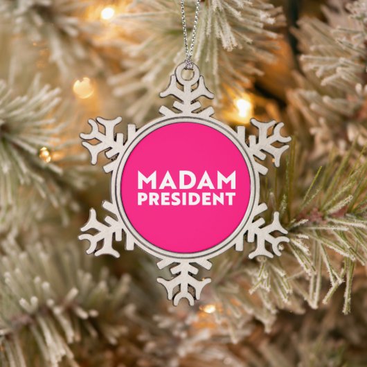 Madam President modern typography white hot pink スノーフレークピューターオーナメント (ツリー)
