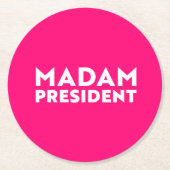 Madam President modern typography white hot pink ラウンドペーパーコースター (正面)
