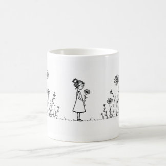 Mädchen auf der Gänseblümchen-Wiese – Minimalistis コーヒーマグカップ