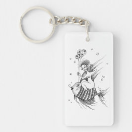 Mädchen auf einem Fischrücken キーホルダー