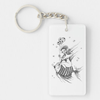 Mädchen auf einem Fischrücken キーホルダー