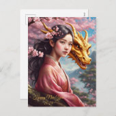 Mädchen zwischen Kirschblüten  シーズンポストカード (正面/裏面)