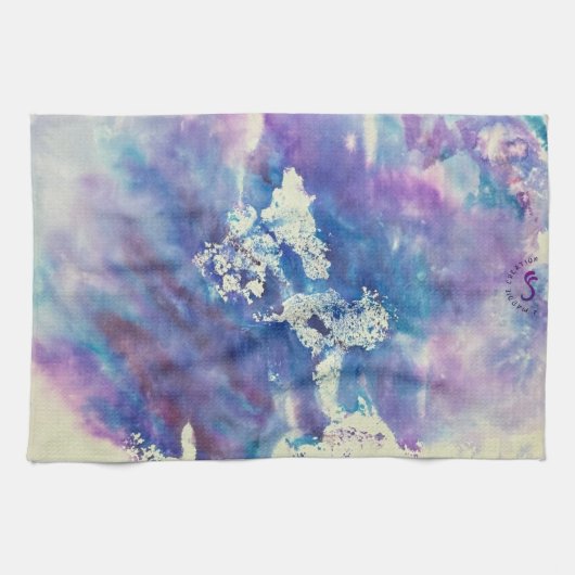 Maddie blue and purple impressionist dish towel キッチンタオル (横)
