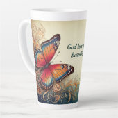 Made Beautiful Butterfly and Bible Verse カフェラテマグ (左アングル)