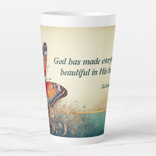 Made Beautiful Butterfly and Bible Verse カフェラテマグ (正面)