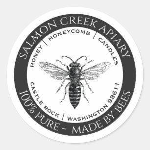 Made By Bees Queen Bee Apiar Products Logo Classi ラウンドシール