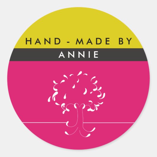 Made By {your name} Sticker in Fuscia and Mustard ラウンドシール (正面)