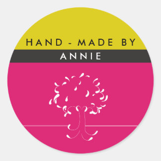 Made By {your name} Sticker in Fuscia and Mustard ラウンドシール