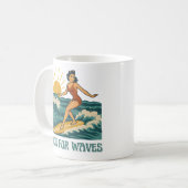 Made For Waves Surfer - Retro Surfing Pin-Up Art コーヒーマグカップ (正面左)
