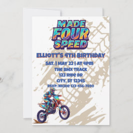 Made FOUR Speed, dirt bike 4th Birthday 招待状