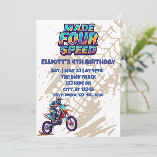 Made FOUR Speed, dirt bike 4th Birthday 招待状 (スタンド正面)