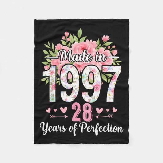 Made In 1997 Floral 28th Birthday Women 28 Years O フリースブランケット (正面)