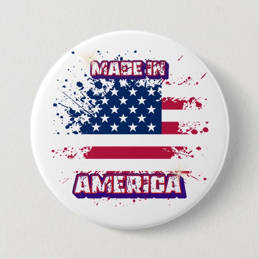 "Made in America" Paint Splatter American Flag 3" 缶バッジ (正面)