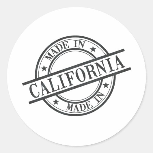 Made In Californiaスタンプスタイルロゴシンボルブラック ラウンドシール (正面)