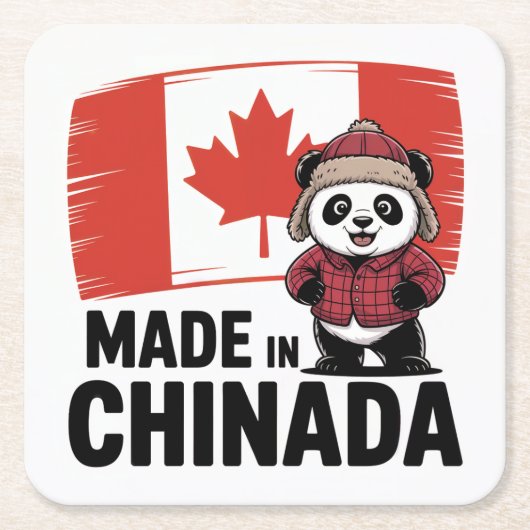 Made in Chinada Panda – Chinese Canadian スクエアペーパーコースター (正面)