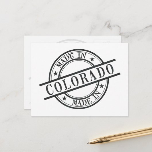 Made In Coloradoスタンプスタイルロゴシンボルブラック ポストカード (正面/裏面インサイチュ)