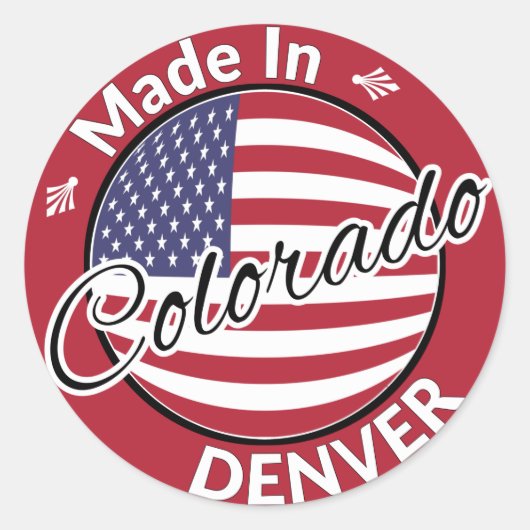 Made in Denver Colorado USA Flag ラウンドシール (正面)